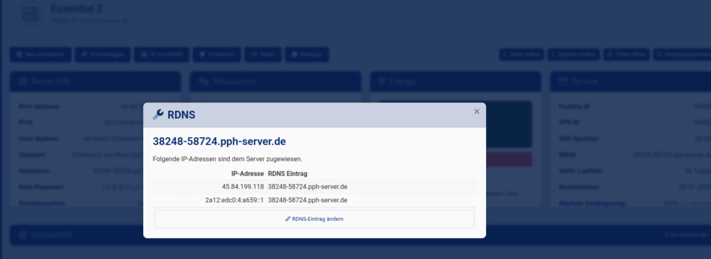 RDNS bei Essential Server