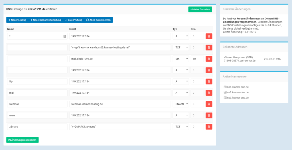 DNS Manager im Webinterface