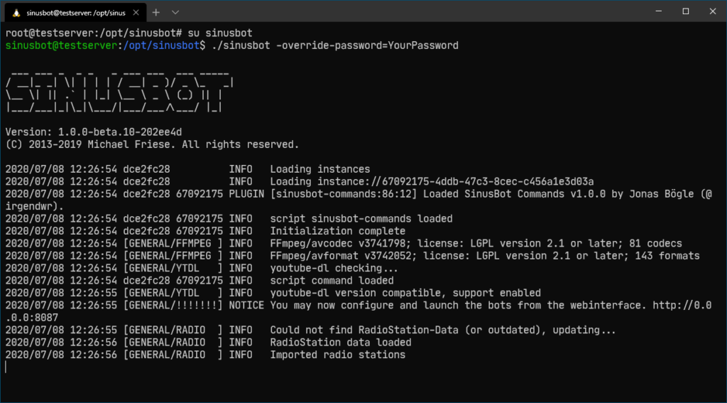 Sinusbot in „Rescue Mode“