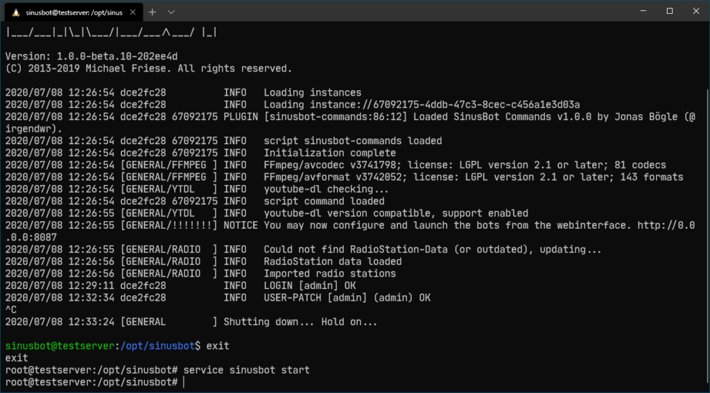 Abgeschlossenes Sinusbot PW reset