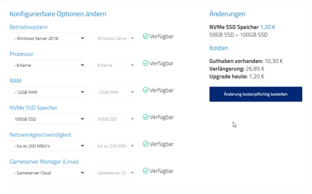 Konfigurierbare Optionen ändern