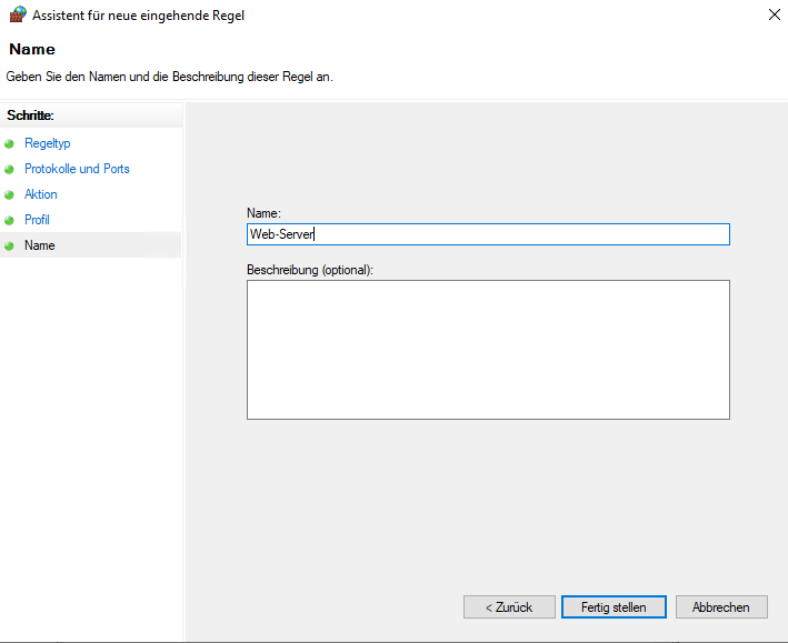 Assigning a name to an inbound firewall rule