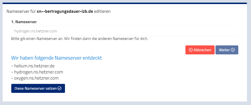 Erkannte Nameserver setzen und verwenden