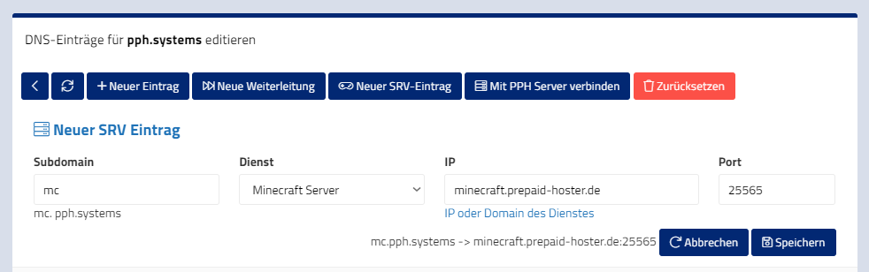 Domain mit Minecraft Server verbinden