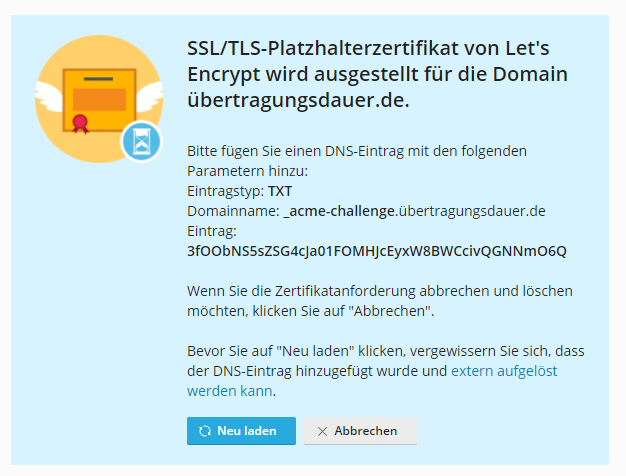 DNS Challenge Zeichenfolge