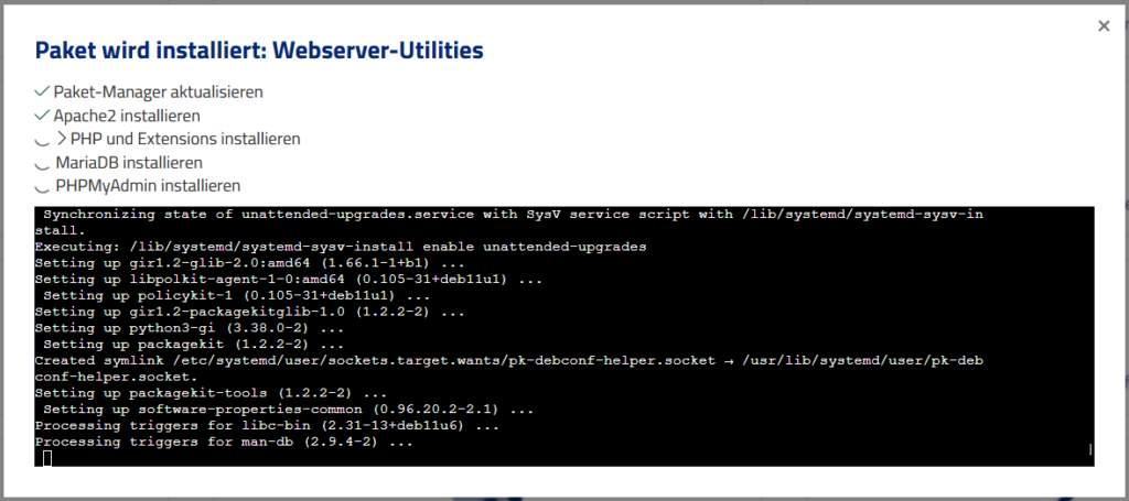 Laufende Installation der Webserver Utilities