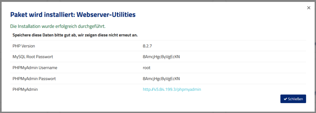 phpMyAdmin access details