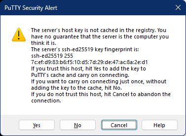 PuTTY Security Alert: The server’s host key…