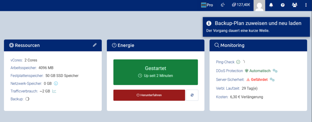 Backup-Funktion wird innerhalb weniger Sekunden aktiviert, der Cloud Manager neu geladen Backup-Funktion wird innerhalb weniger Sekunden aktiviert, der Cloud Manager neu geladen