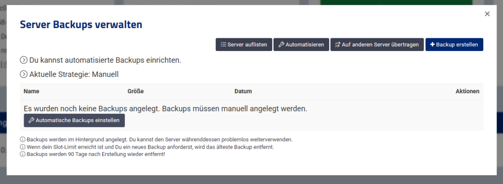 Backup-Konfigurator ohne automatische Backups Backup-Konfigurator ohne automatische Backups