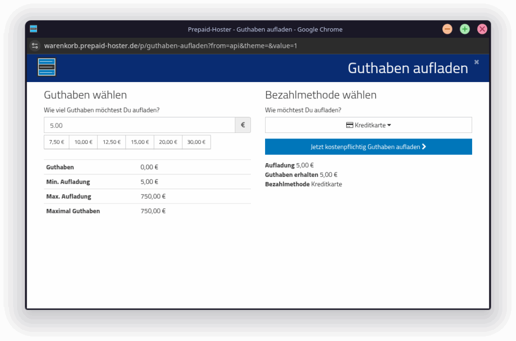 Guthaben aufladen Dialog