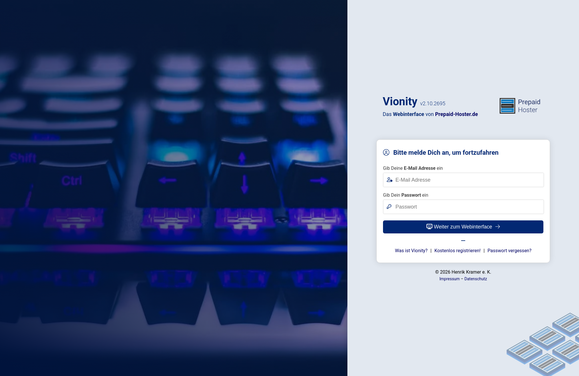 Vionity login screen